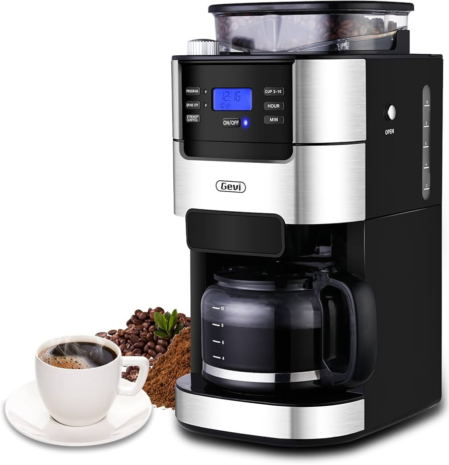 Gevi 10-Cup Coffee Maker with Built-in Burr Grinder, Programmable Timer, 1.5L Water Tank, Reusabl... | Amazon (US)