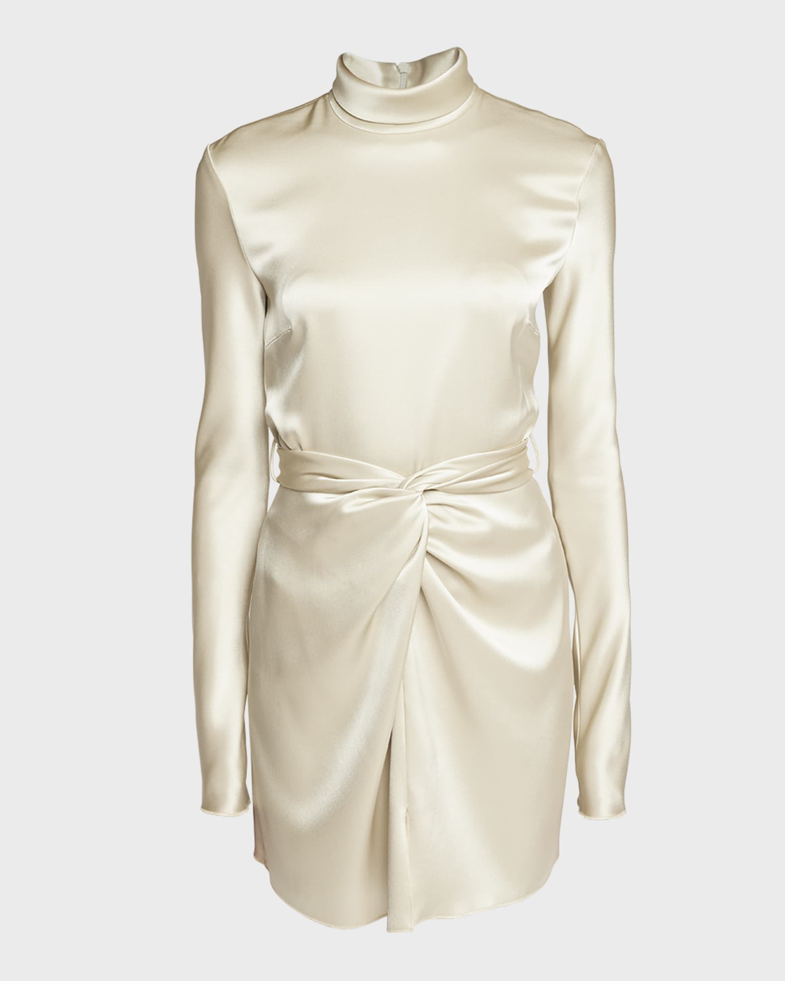 Charon Satin Twist Front Long-Sleeve Mini Dress | Neiman Marcus