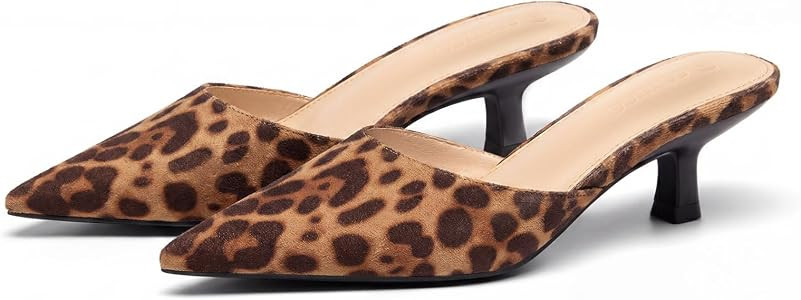 Coutgo Womens Kitten Low Heels Mules Closed Pointed Toe Pumps Slip On Backless Dress Shoes | Amazon (US)