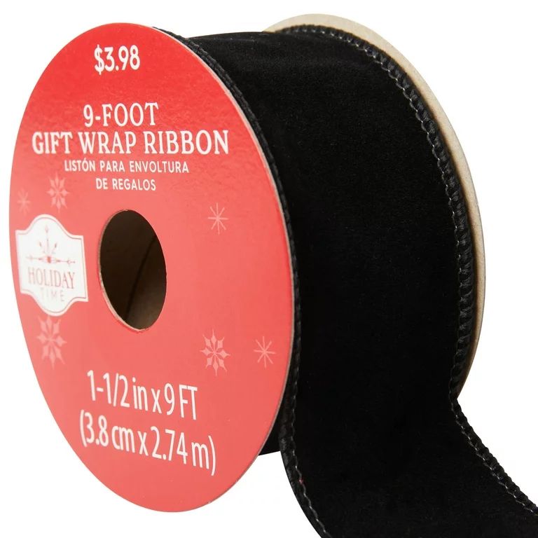 Elegant Velvet Black Christmas Ribbon, Polyester, Acrylic, by Holiday Time | Walmart (US)