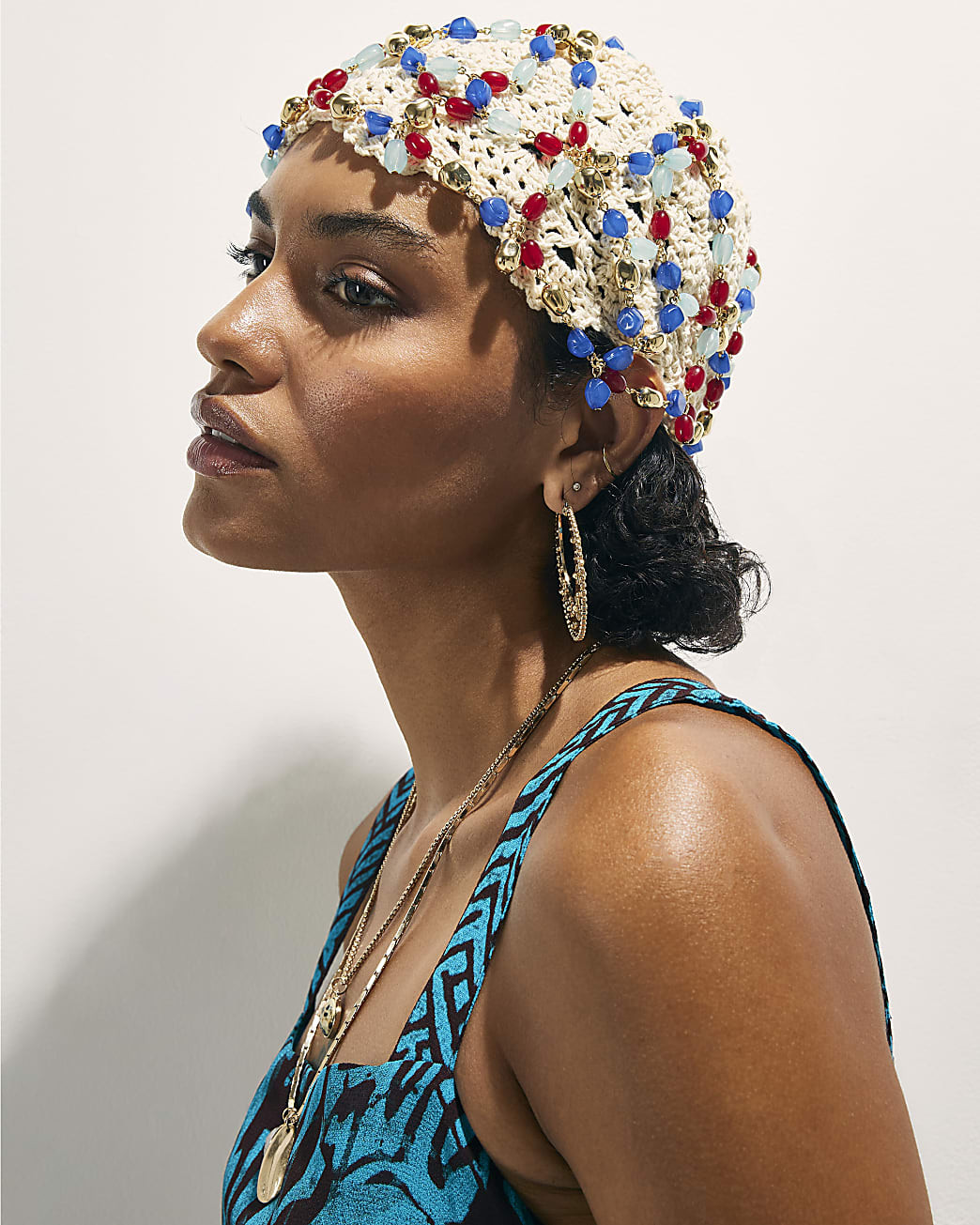 Cream Beaded Skull Cap | River Island UK & IE
