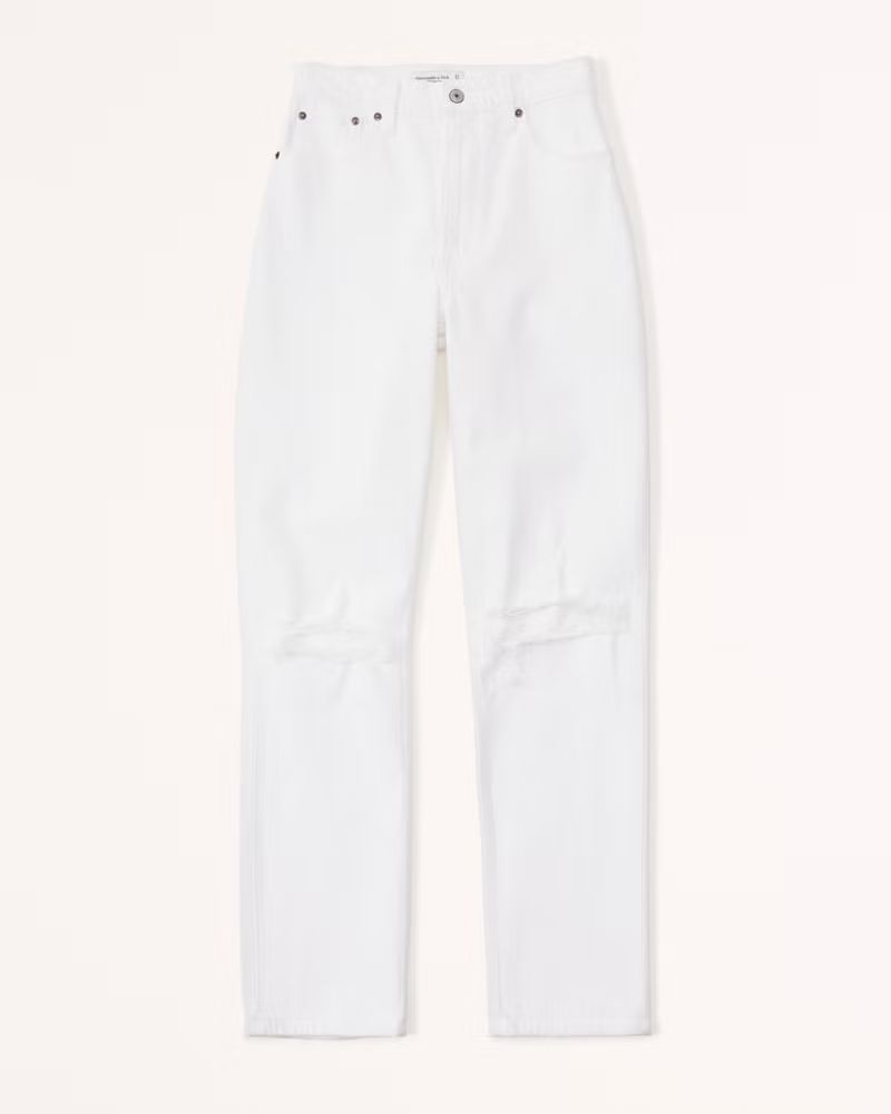 Abercrombie & Fitch Women's Curve Love Ultra High Rise 90s Straight Jean in White Destroy - Size 24S | Abercrombie & Fitch (US)