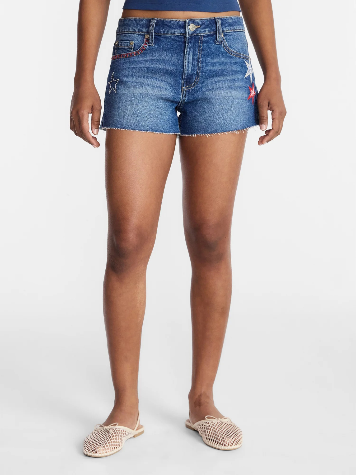 No Boundaries Festival Denim Shorts with Star Patches, 2'' Inseam, Women's 00-18 | Walmart (US)