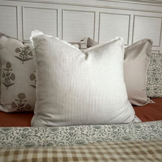 Fringed Ticking Stripe Pillow Cover | Antique Farm House