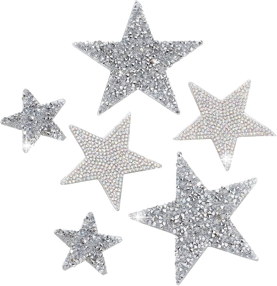 PH PandaHall Iron On Star Patches 6 pcs 3 Sizes Star Crystal Glitter Rhinestone Stickers Bling St... | Amazon (US)