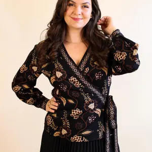 Brown Floral Wrap Top: Viscose Chintz Print, Bishop Sleeves - Etsy | Etsy (Global)
