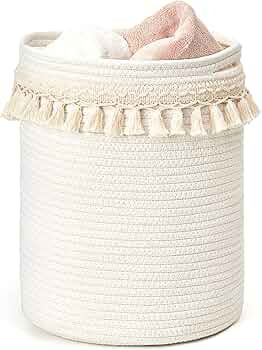 Mkono Macrame Decorative Cotton Rope Basket Boho Nursery Decor Small Cute Woven Tassel Closet Sto... | Amazon (US)