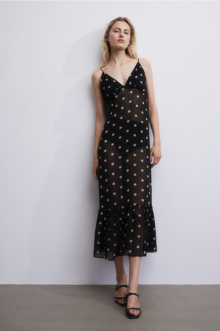Sheer Chiffon Dress - Black/dotted - Ladies | H&M US | H&M (US + CA)