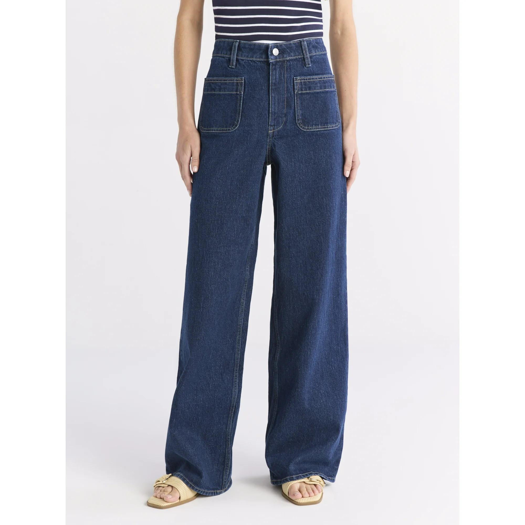 Free Assembly Women's and Women's Plus Wide Leg Jeans with Patch Pockets, 30", 32", and 34" Insea... | Walmart (US)