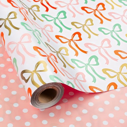 Afucus Reversible Bow Wrapping Paper, Wave point Themed Gift Wrapping Paper, Cute Mini Rolls for Girls, Women, Valentine's Day, Birthday, Mother's Day, Wedding, Baby Shower (17 Inch X 33 Feet) | Amazon (US)