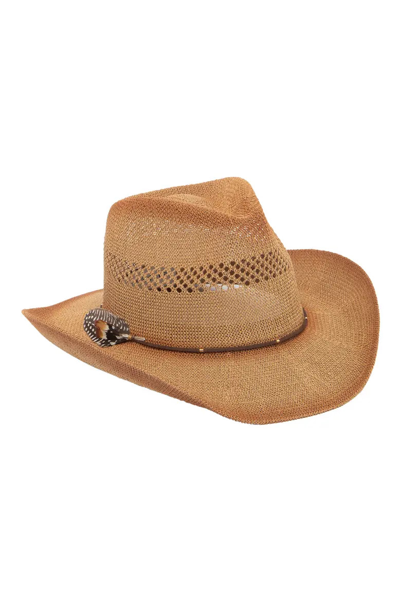 Suede Cord & Feather Woven Open Stitch Hat (Women) | Nordstromrack | Nordstrom Rack