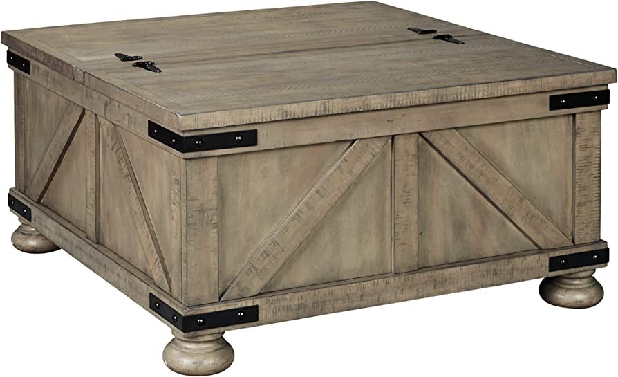 Signature Design by Ashley Aldwin Farmhouse Square Coffee Table with Lift Top for Storage, Grayis... | Amazon (US)