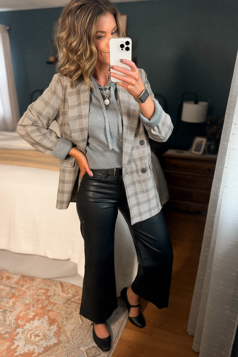 Faux leather pants from Evereve. 
Size down. Wearing 4, normally 8

#LTKStyleTip #LTKSeasonal