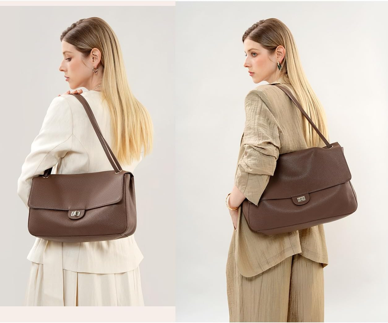 Genuine Leather Flap Shoulder Bag for Women, Slouchy Underarm Handbag | Amazon (US)