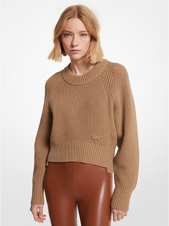 Ribbed Wool Blend Cropped Sweater | Michael Kors US