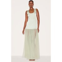 Sage Green Scoop Neck Drop Waist Maxi Dress | PrettyLittleThing US