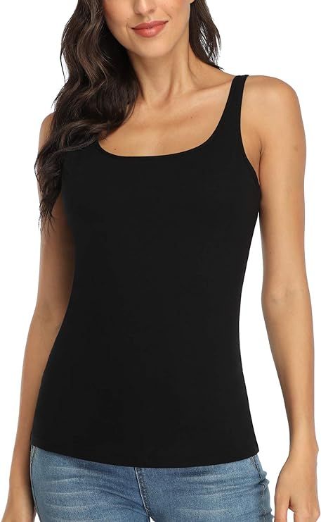 V FOR CITY Women's Cotton Tank Top with Shelf Bra Adjustable Wider Strap Camisole Basic Undershir... | Amazon (US)
