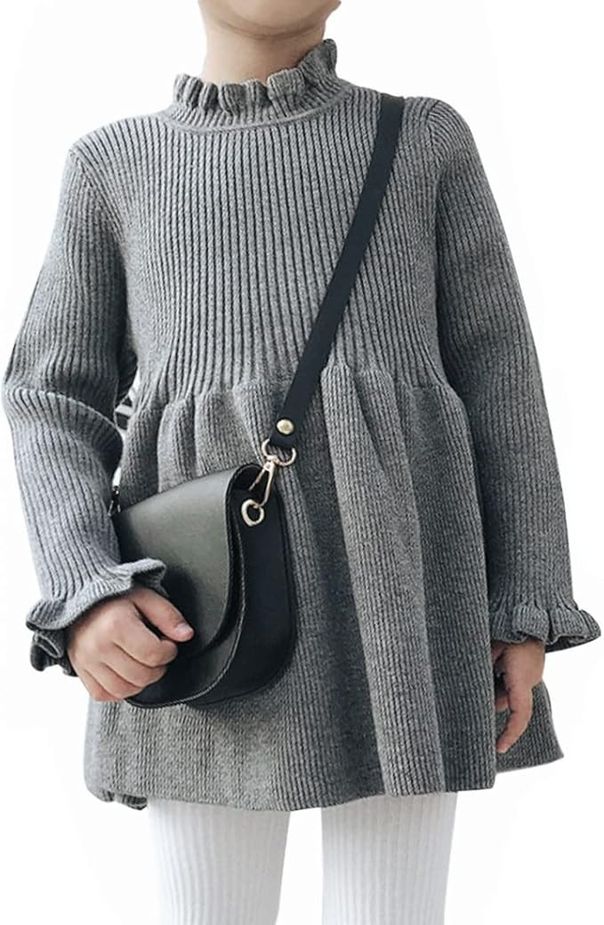 Simplee kids Little Girls' Long Sleeve Girl Dresses and Rompers Ribbed Knit Sweater Dress Black f... | Amazon (US)