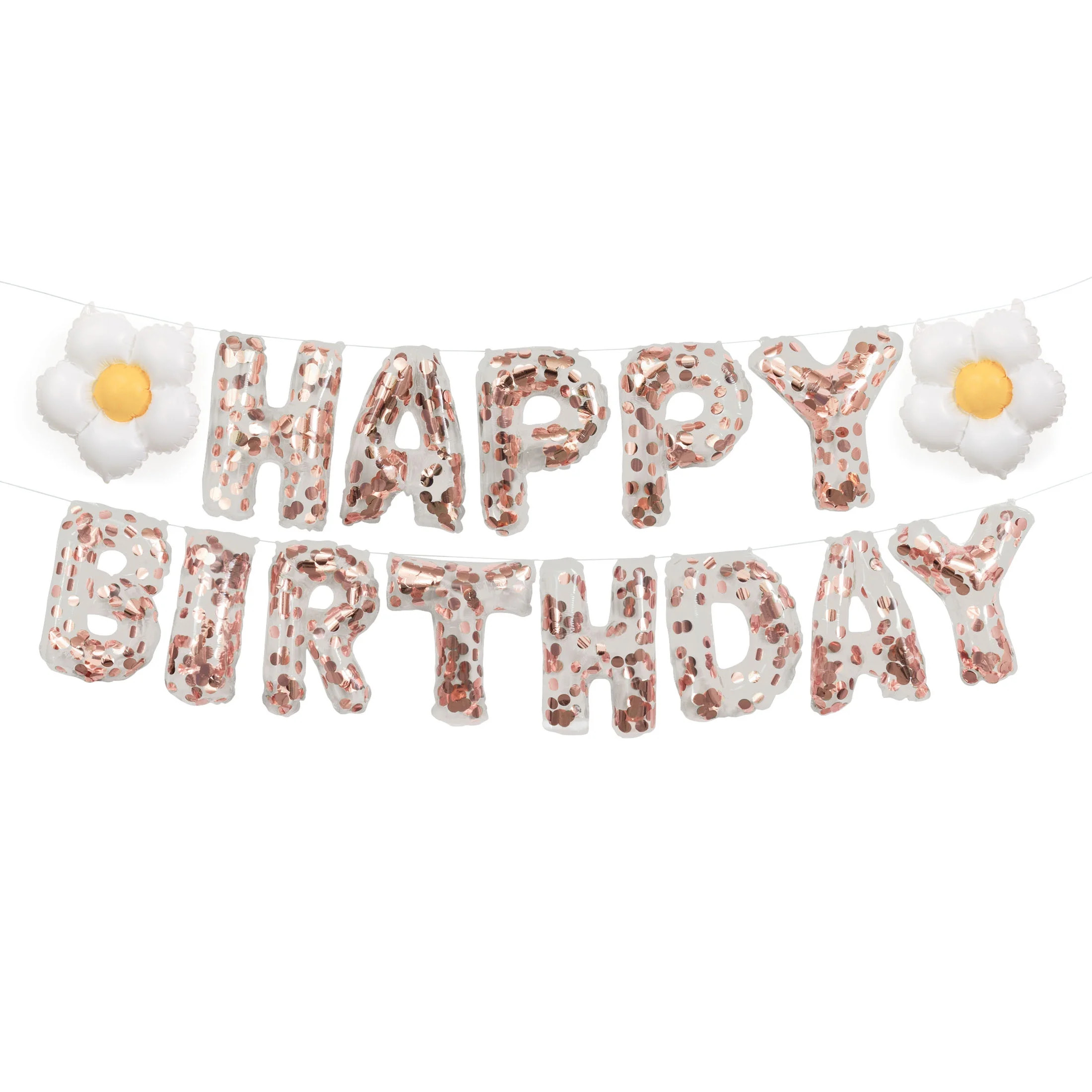 Way to Celebrate! Daisy & Rose Gold Confetti "Happy Birthday" Letter Balloon Banner Kit | Walmart (US)
