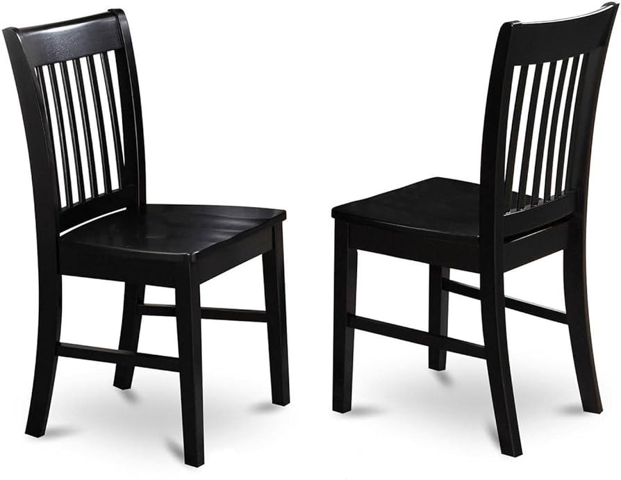 East West Furniture Norfolk Dining Slat Back Wood Seat Kitchen Chairs, Set of 2, Black | Amazon (US)