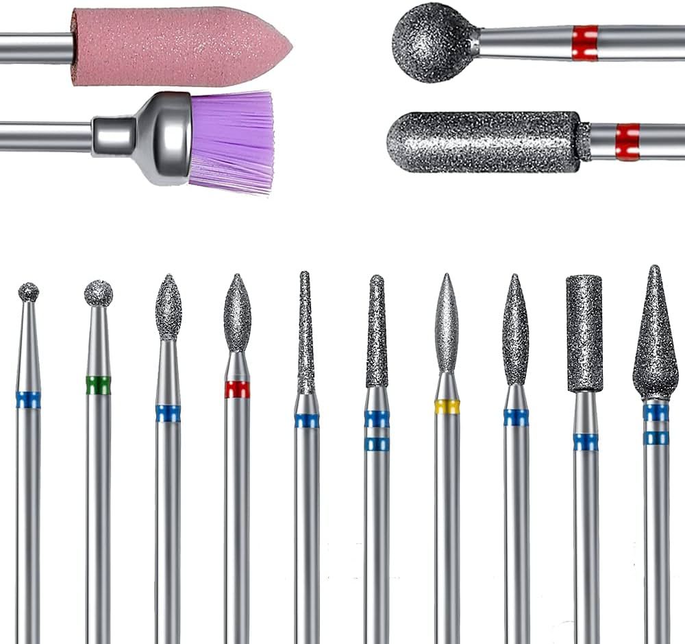 14pcs Nail Drill Bits Set, Professional Rotary Burrs Diamond Cuticle Remover Bits Kit, 3/32" Elec... | Amazon (US)