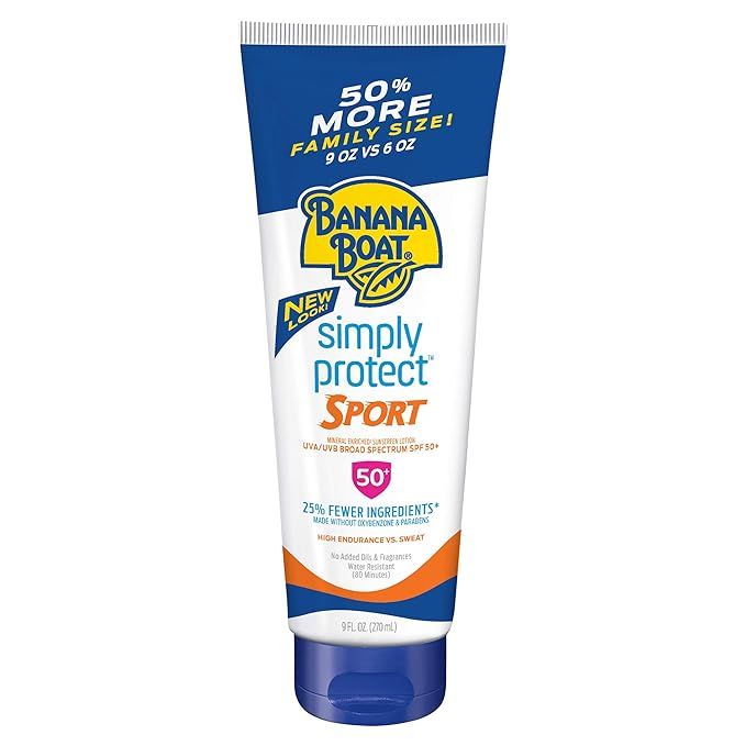 Banana Boat Simply Protect Sport Reef Friendly Sunscreen Lotion, Broad Spectrum SPF 50, 25% Fewer... | Amazon (US)