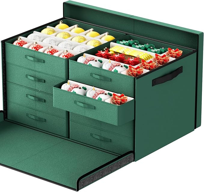 Coonoor Christmas Ornament Storage - 128-3" Holiday Ornaments Organizer Storage Box, Adjustable O... | Amazon (US)