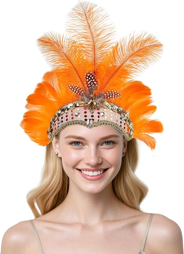 Women's Carnival Feather Headpieces Sequin Headdress for Wedding Masquerade Party Cosplay Feather... | Amazon (US)
