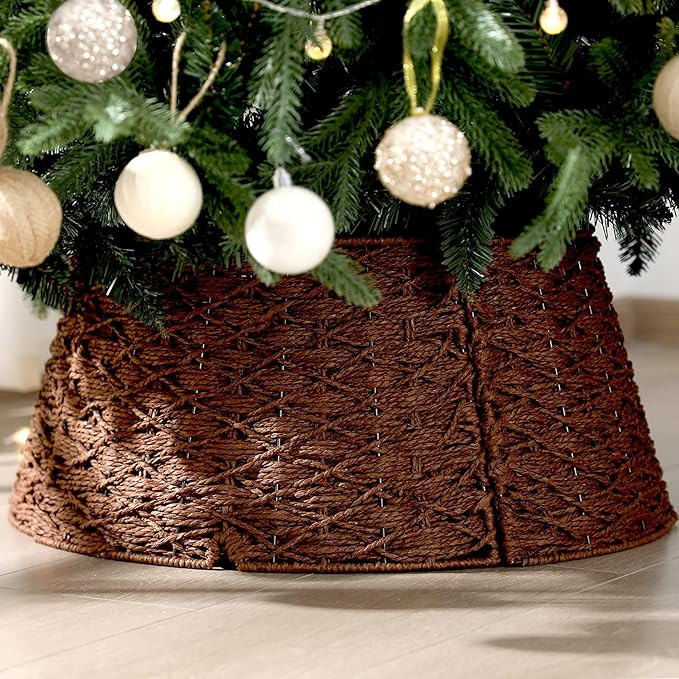 Poen Woven Rattan Christmas Tree Collar, Neutral Wicker Tree Skirt, Rustic Farmhouse Christmas St... | Amazon (US)