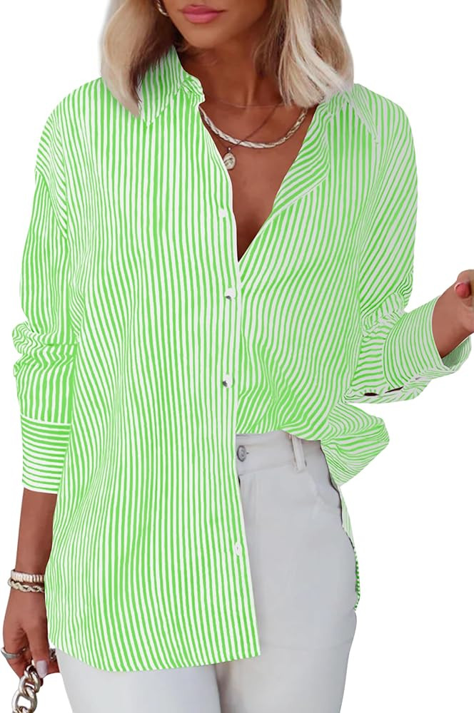 Diosun Womens Striped Button Down Shirts Classic Long Sleeve Stylish Collared Office Work Blouses... | Amazon (US)