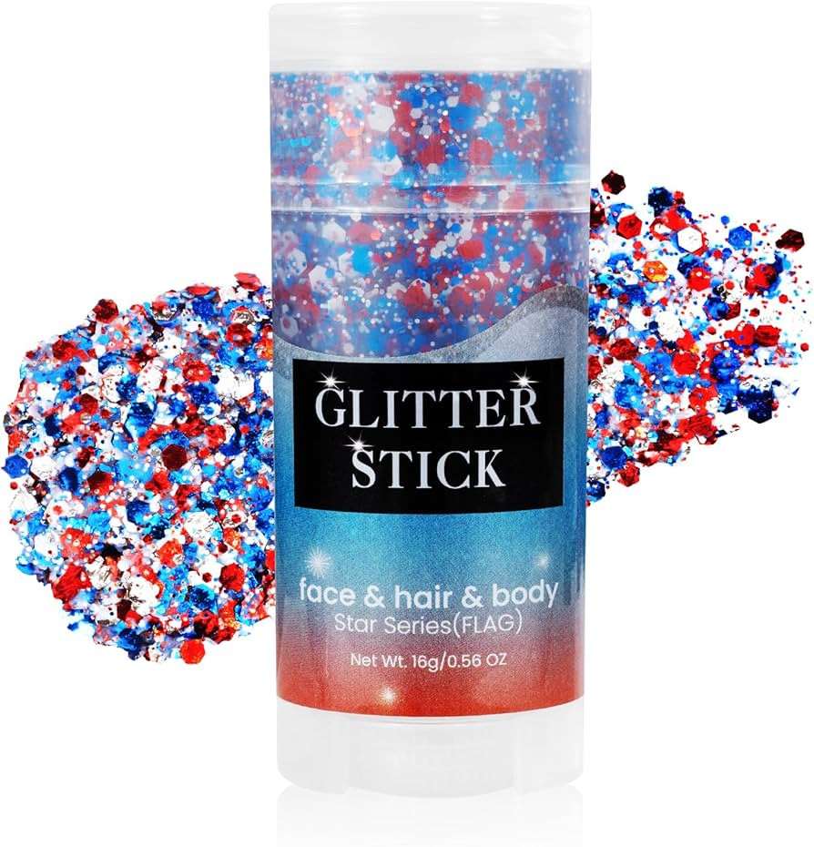 Mysense Patriotic Red White and Blue Face Hair Body Glitter Stick,4th of July Outfits and Accesso... | Amazon (US)