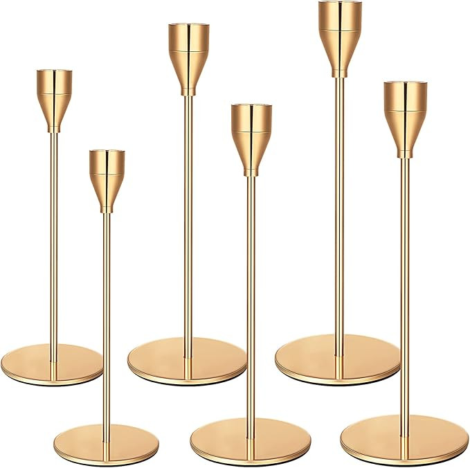6 Pieces Metal Christmas Candle Holders Decorative Candlestick Holder for Christmas, Valentines, ... | Amazon (US)