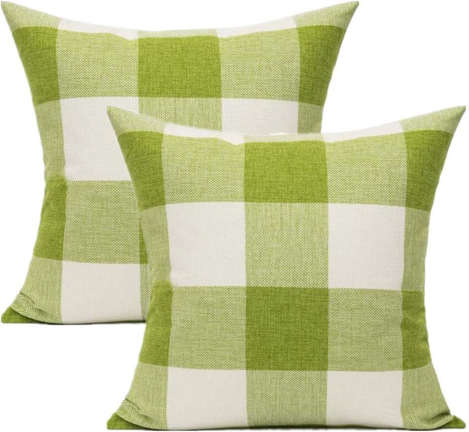Outdoor Green Throw Pillow Covers 18x18 Set of 2 Buffalo Plaids Check Spring Front Porch Decorati... | Amazon (US)