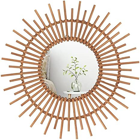 Mirrorize 28" Handmade Rattan Mirror for Boho Wall Décor, Round Entryway Boho Mirror for Living Room | Amazon (US)