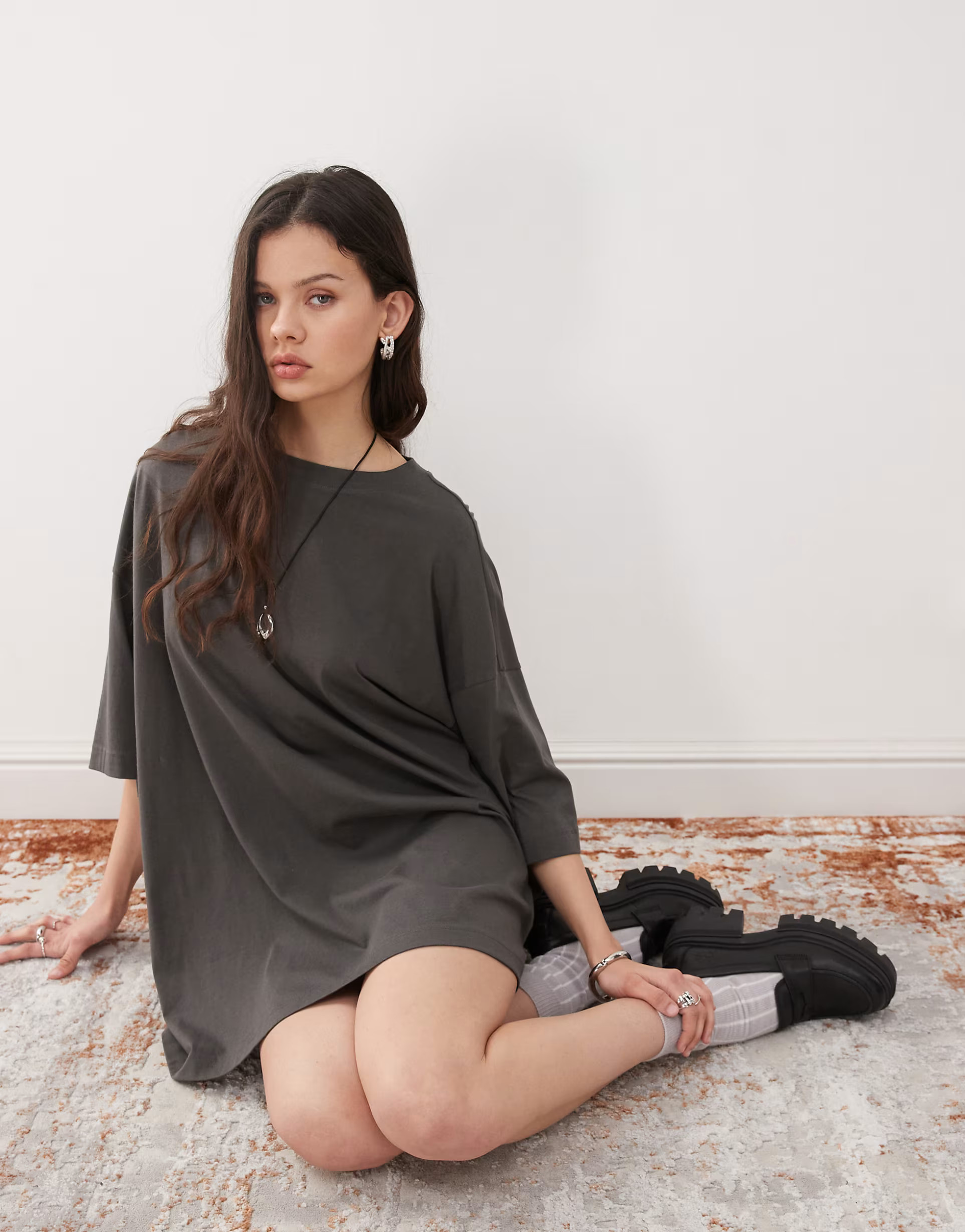 Weekday Huge t-shirt mini dress in charcoal - exclusive to ASOS | ASOS (Global)