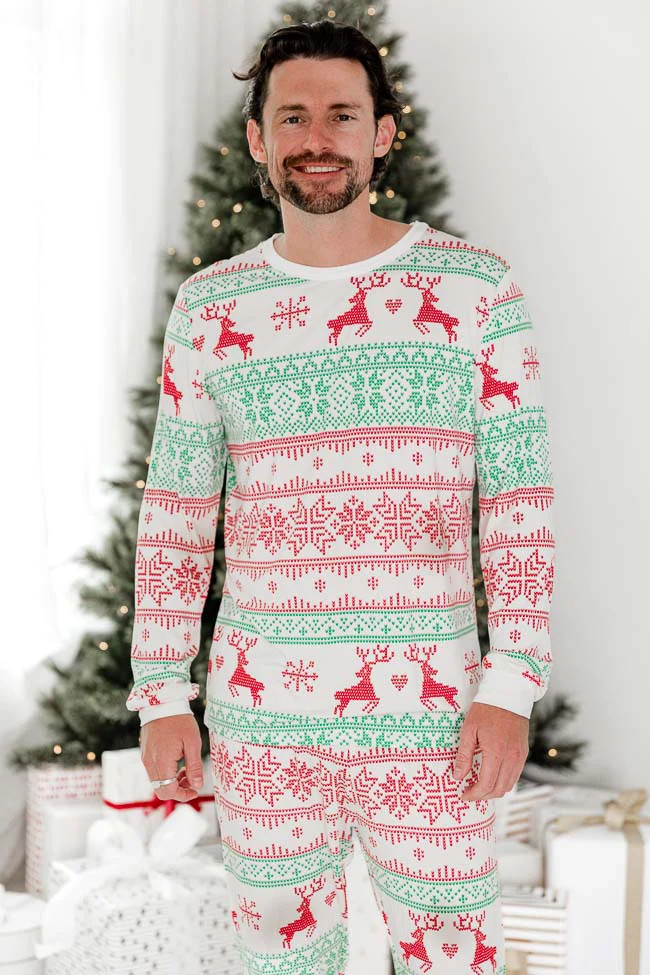 Sleigh All Day Men Red and Green Fair Isle Pajama Top | Pink Lily