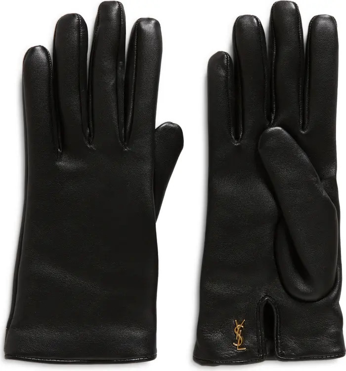 Cassandre Logo Cashmere Lined Leather Gloves | Nordstrom