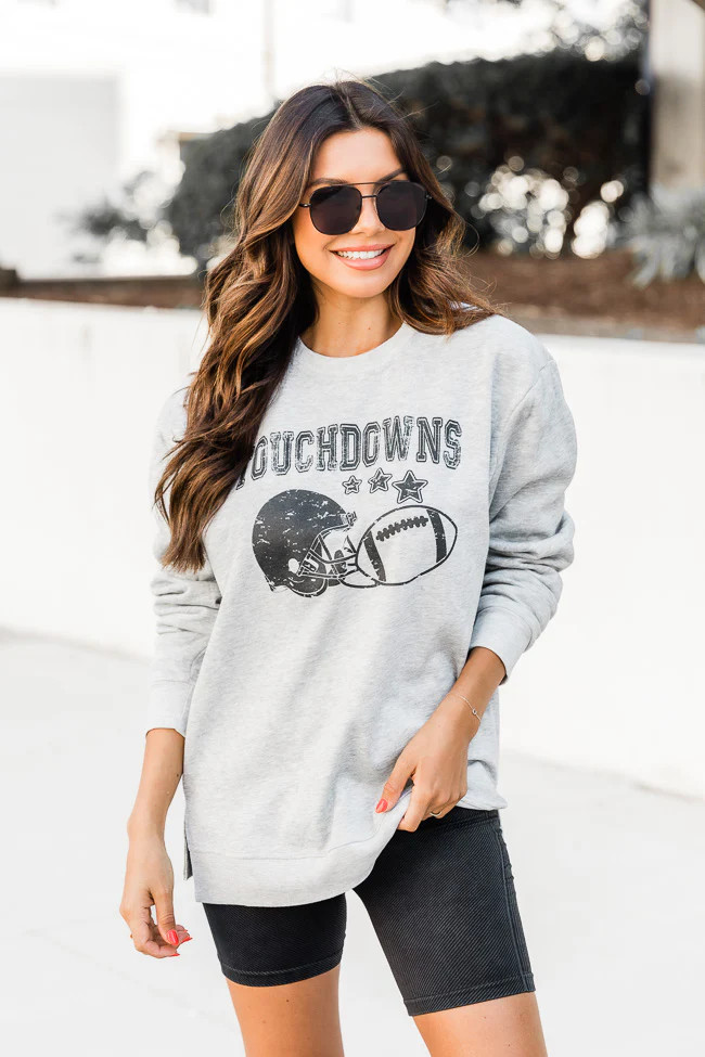 Touchdowns Star Football Soft Fleece Grey Graphic Sweatshirt FINAL SALE | Pink Lily