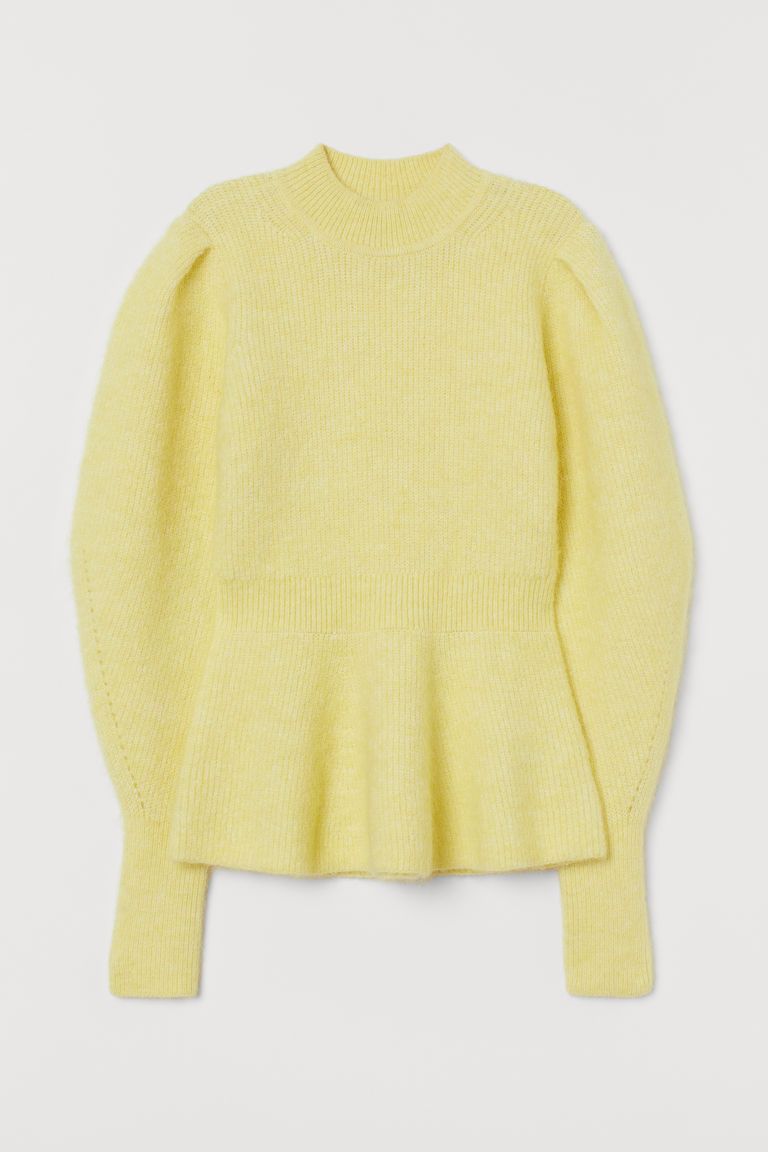 H & M - Wool-blend Peplum Sweater - Yellow | H&M (US + CA)