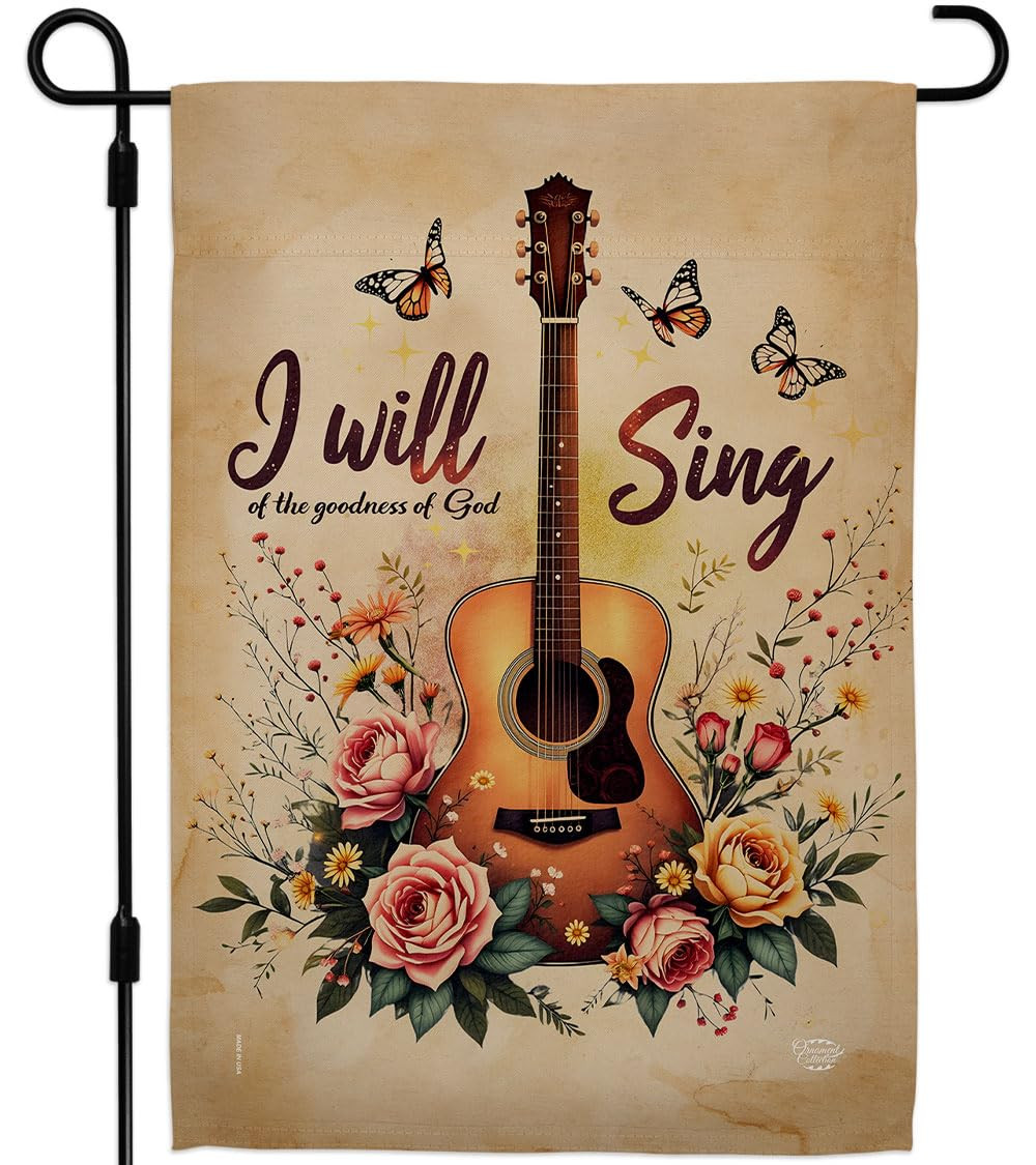 I Will Sing Guitar Flag Memorial Stake Patio Lawn Outdoor Post Tapestry Yard Signs Cemetery Decor... | Amazon (US)
