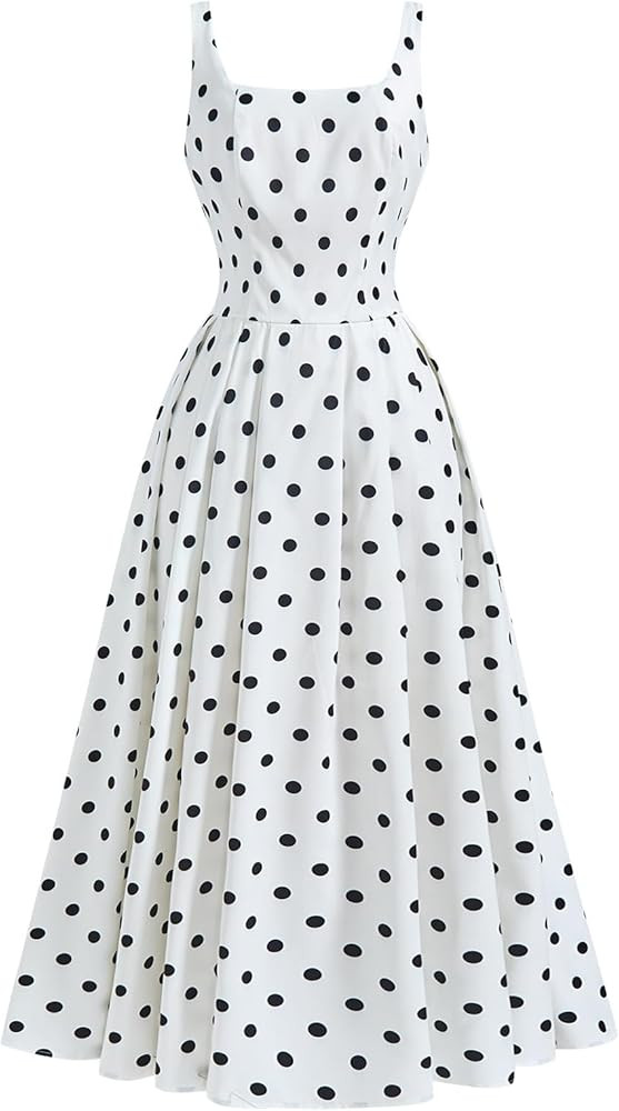 Women's Polka Dots Square Neck Dress Sleeveless A Line Flowy Maxi Dresses | Amazon (US)