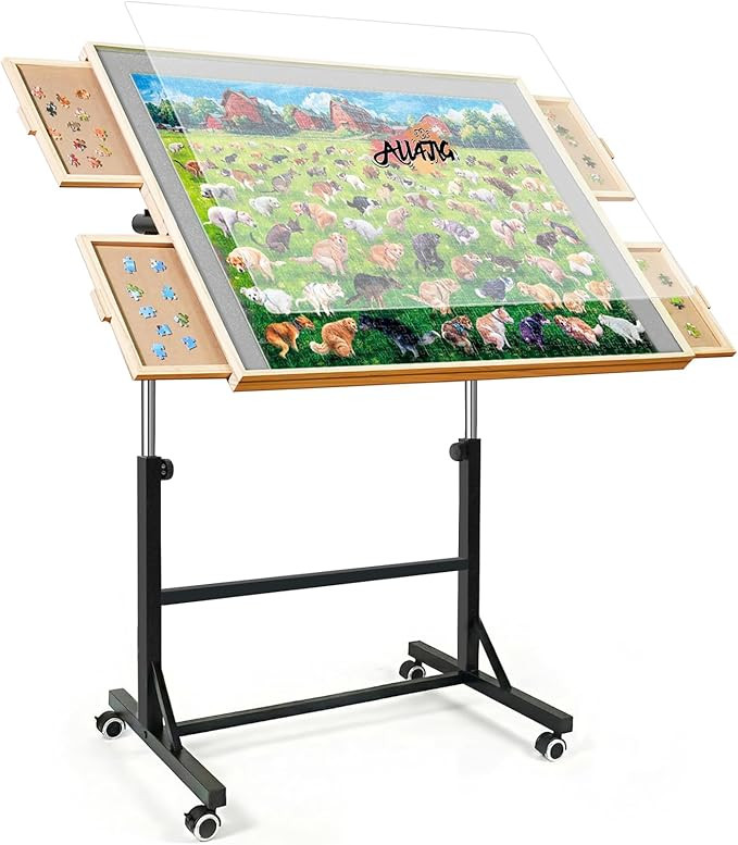 ALL4JIG 1500 Pieces Puzzle Table with Legs and Wheels,24.92"×33.58" Wooden Jigsaw Puzzle Table w... | Amazon (US)