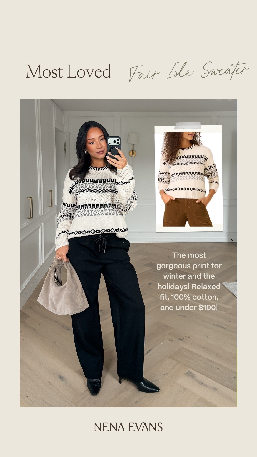 Under $100 fair isle sweater - so cute for winter and the holidays!! It has a relaxed fit and is 100% cotton 


Winter outfit 
Winter fashion 
Fair isle print 
Gifts for her 
Gift ideas for her 

#LTKFindsUnder100 #LTKHoliday #LTKSeasonal