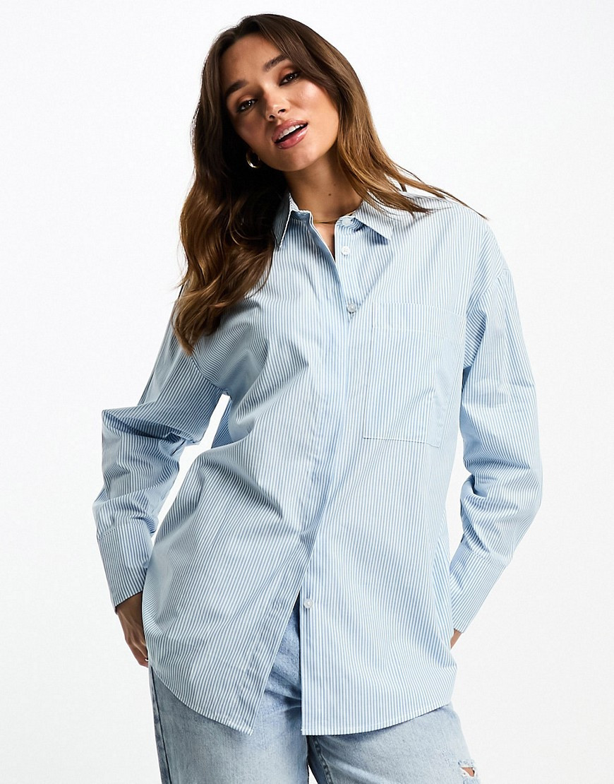 ASOS DESIGN long sleeve boyfriend shirt in blue & white stripe-Multi | ASOS (Global)