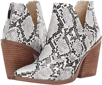 Amazon.com | Kathemoi Womens Ankle Boots Slip on Cutout Pointed Toe Leopard Chunky Stacked Mid He... | Amazon (US)
