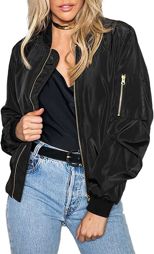 Zeagoo Women's Bomber Jacket Casual Coat Zip Up Outerwear Windbreaker with Pockets S-XXL | Amazon (US)