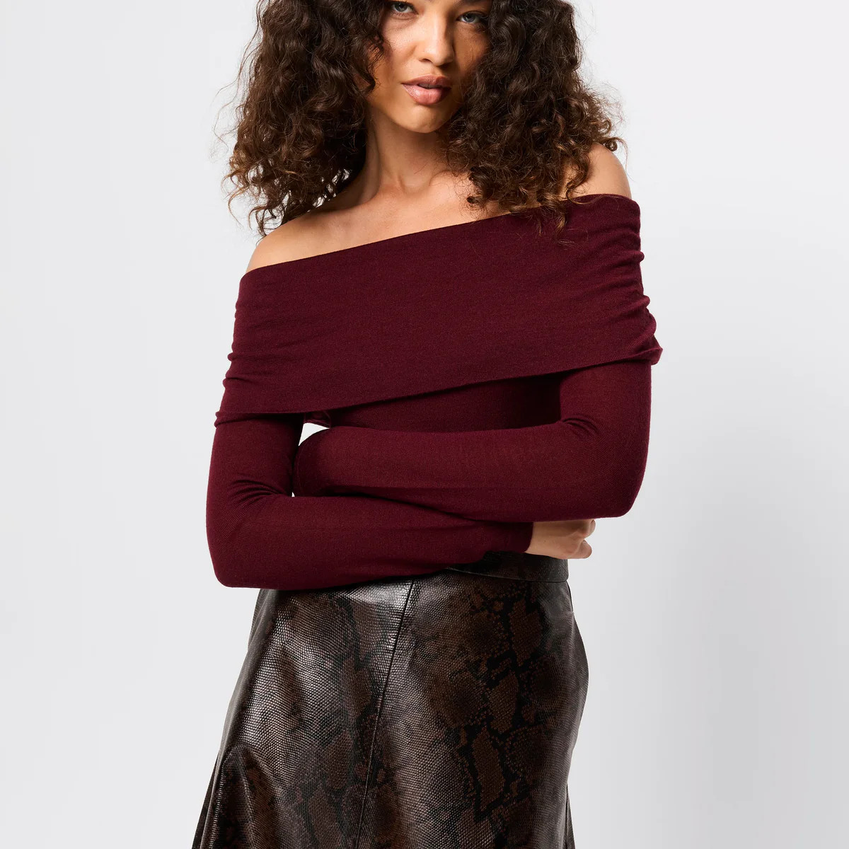 Maine Off Shoulder Merino Top - Mossman | Burgundy Knit Top | Mossman