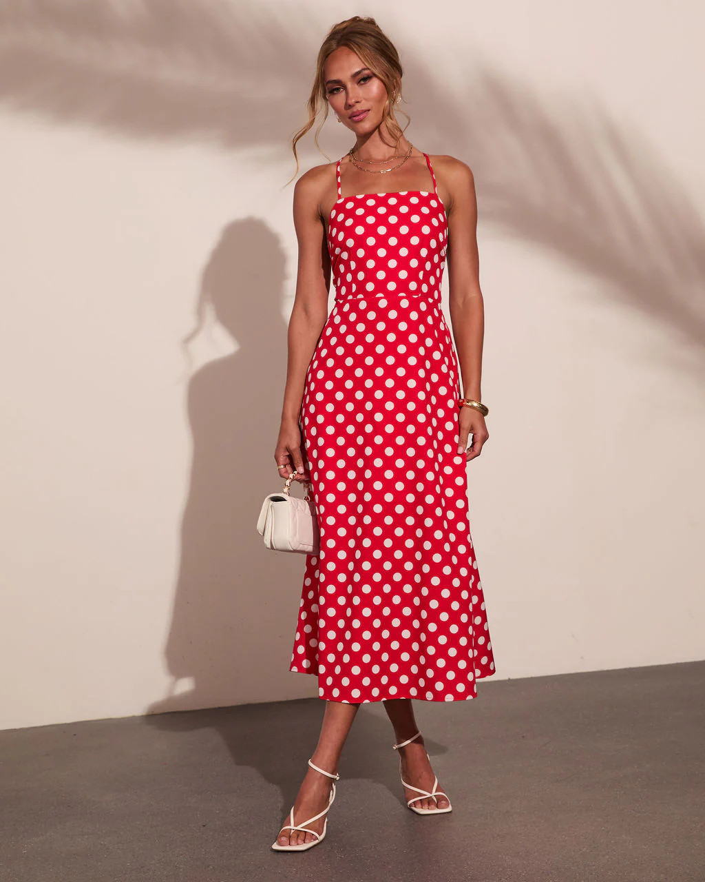 Coastal Charm Polka Dot Midi Dress Red Polka Dot / L | VICI
