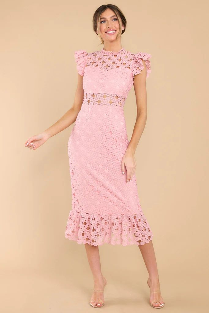 Love's High Hopes Blush Pink Crochet Midi Dress | Red Dress 