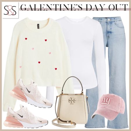Valentine’s Day outfit with heart sweater and Tory Burch bag with Nike sneakers to dress up or down

#LTKU #LTKSeasonal #LTKFind